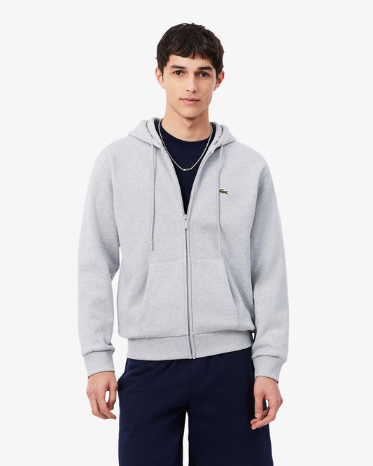 Lacoste Fleece Full - Zip Mens Classic Fit Hoodie - Silver Chine CCA | CHO | Designer Mens Hoodies