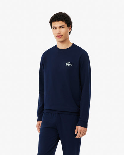Lacoste Fleece Mens Lounge Hoodie - Navy Blue/White 525