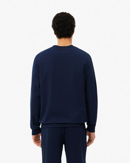 Lacoste Fleece Mens Lounge Hoodie - Navy Blue/White 525