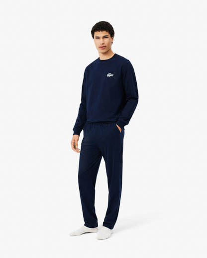 Lacoste Fleece Mens Lounge Hoodie - Navy Blue/White 525
