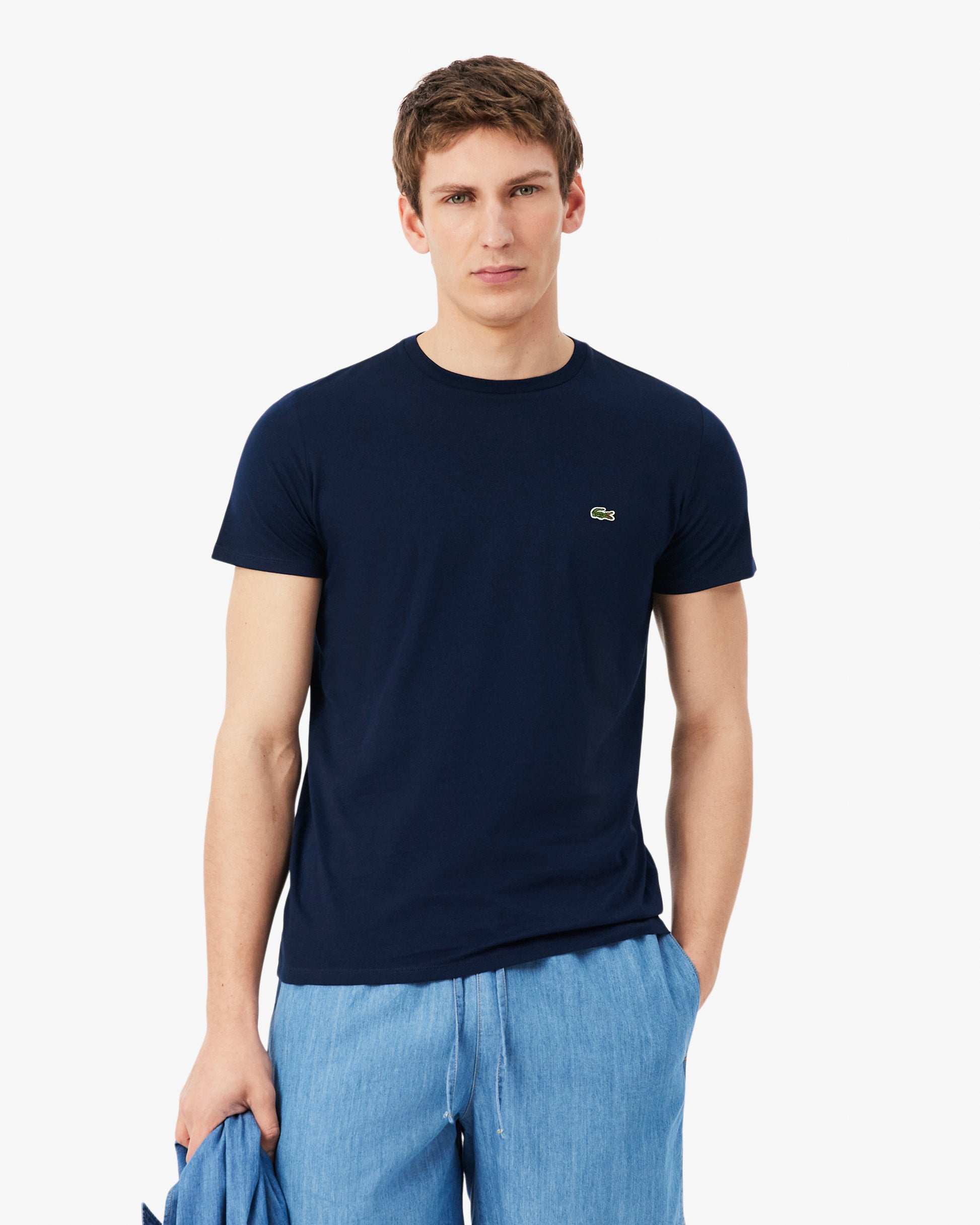 Lacoste Mens Crew Neck Pima Cotton Jersey T - Shirt - Navy Blue 166 | CHO | Designer Mens Short Sleeve T - Shirts & Tops