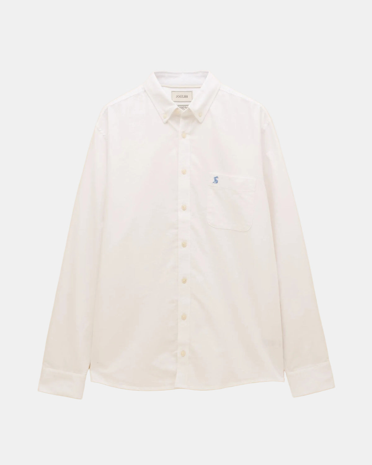 Joules Mens Classic Fit Plain Oxford Shirt - White | CHO | Designer Mens Long Sleeve Shirts