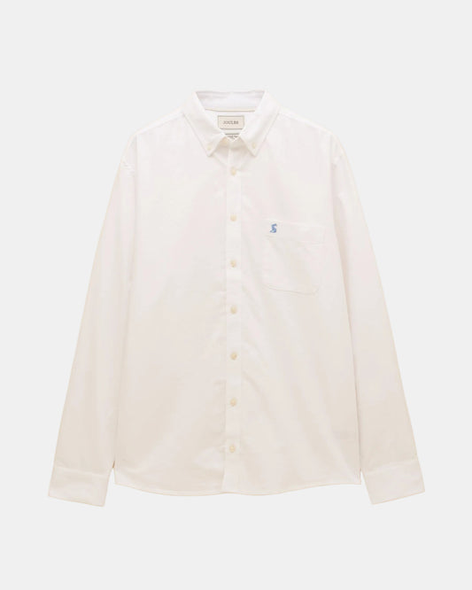 Joules Mens Classic Fit Plain Oxford Shirt - White | CHO | Designer Mens Long Sleeve Shirts