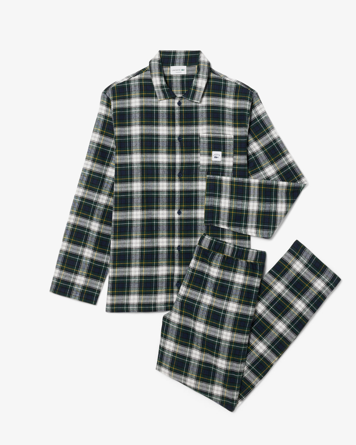 Lacoste Woven Mens Flannel Pyjama Set - Navy Blue/Sinople-Flour-Honey-Black W63
