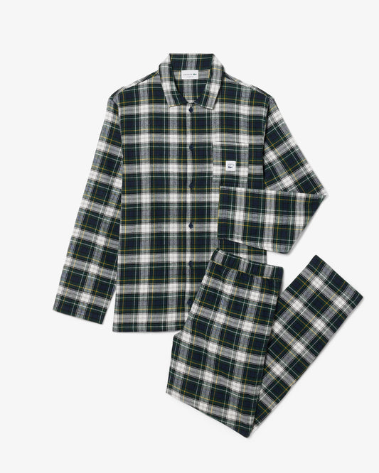Lacoste Woven Mens Flannel Pyjama Set - Navy Blue/Sinople - Flour - Honey - Black W63 | CHO | Designer Mens Pyjama Sets