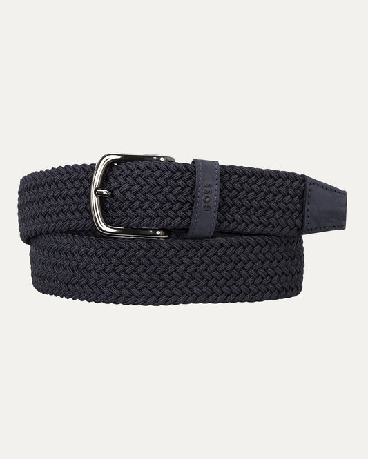 BOSS Orange Woven belt with leather trims - Dark Blue 401