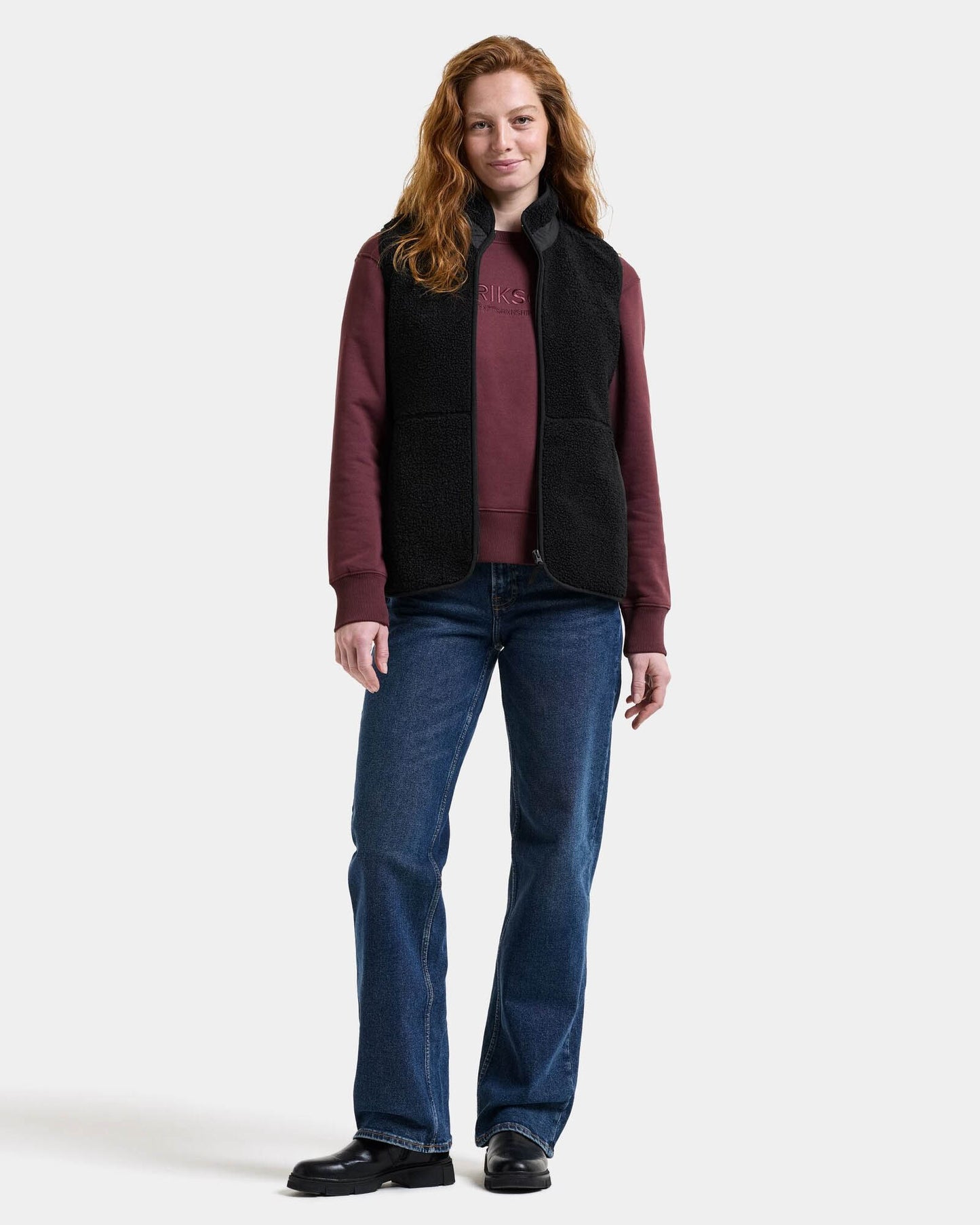 Didriksons Womens Siv Fleece Gilet - Black 060 full length, front