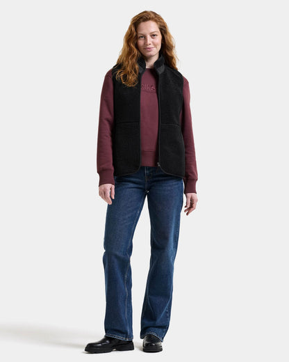 Didriksons Womens Siv Fleece Gilet - Black 060 full length, front