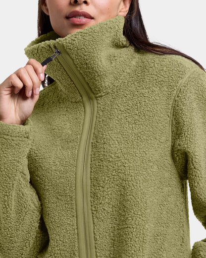 Didriksons Womens Umi Full Zip Fleece 4 - Olive Green H22 collar detail