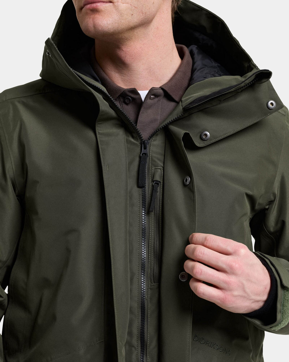 Didriksons Unisex Kenny Parka 9 - Deep Green 300 zip detail