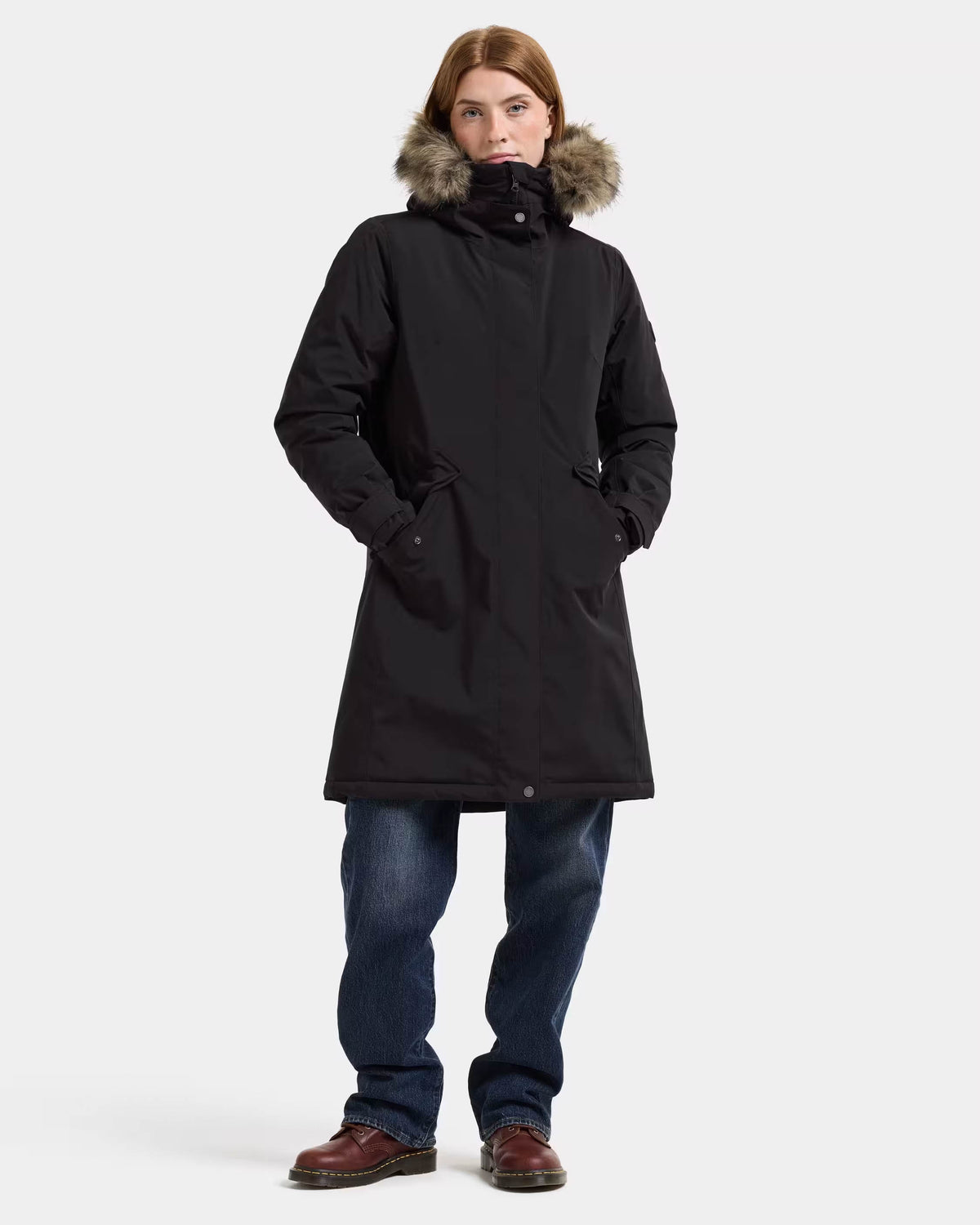 Didriksons Womens Erna Parka 2 - Black 060 full length front