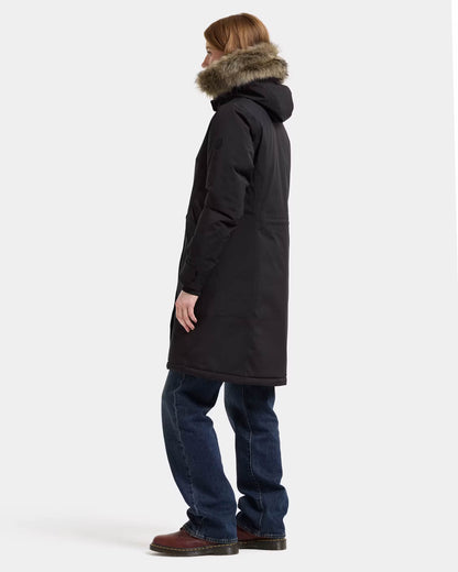 Didriksons Womens Erna Parka 2 - Black 060 full length side profile