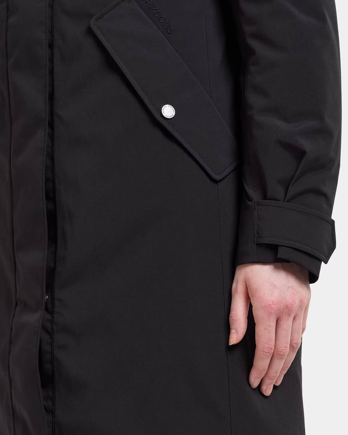Didriksons Womens Erna Parka 2 - Black 060 side pocket/cuff detail
