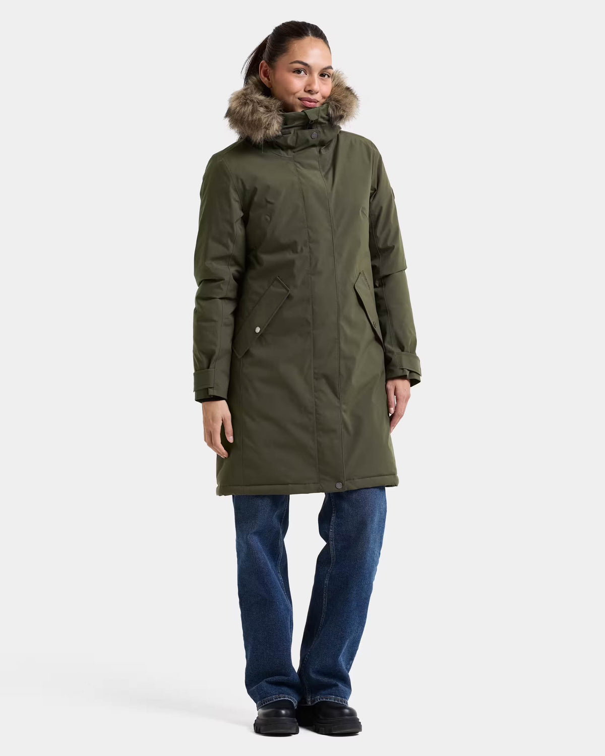 Didriksons Womens Erna Parka 2 - Deep Green 300 full length front