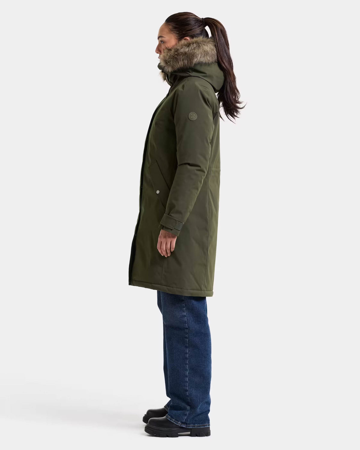 Didriksons Womens Erna Parka 2 - Deep Green 300 full length side profile