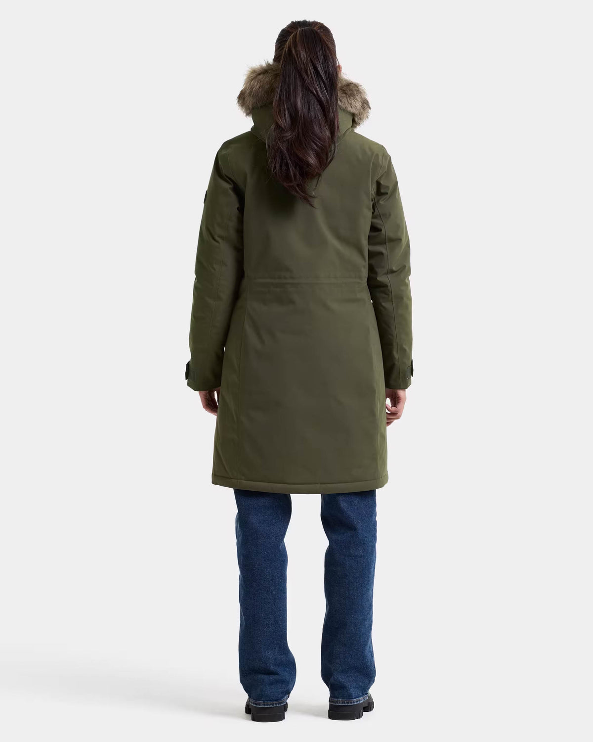 Didriksons Womens Erna Parka 2 - Deep Green 300 full length back
