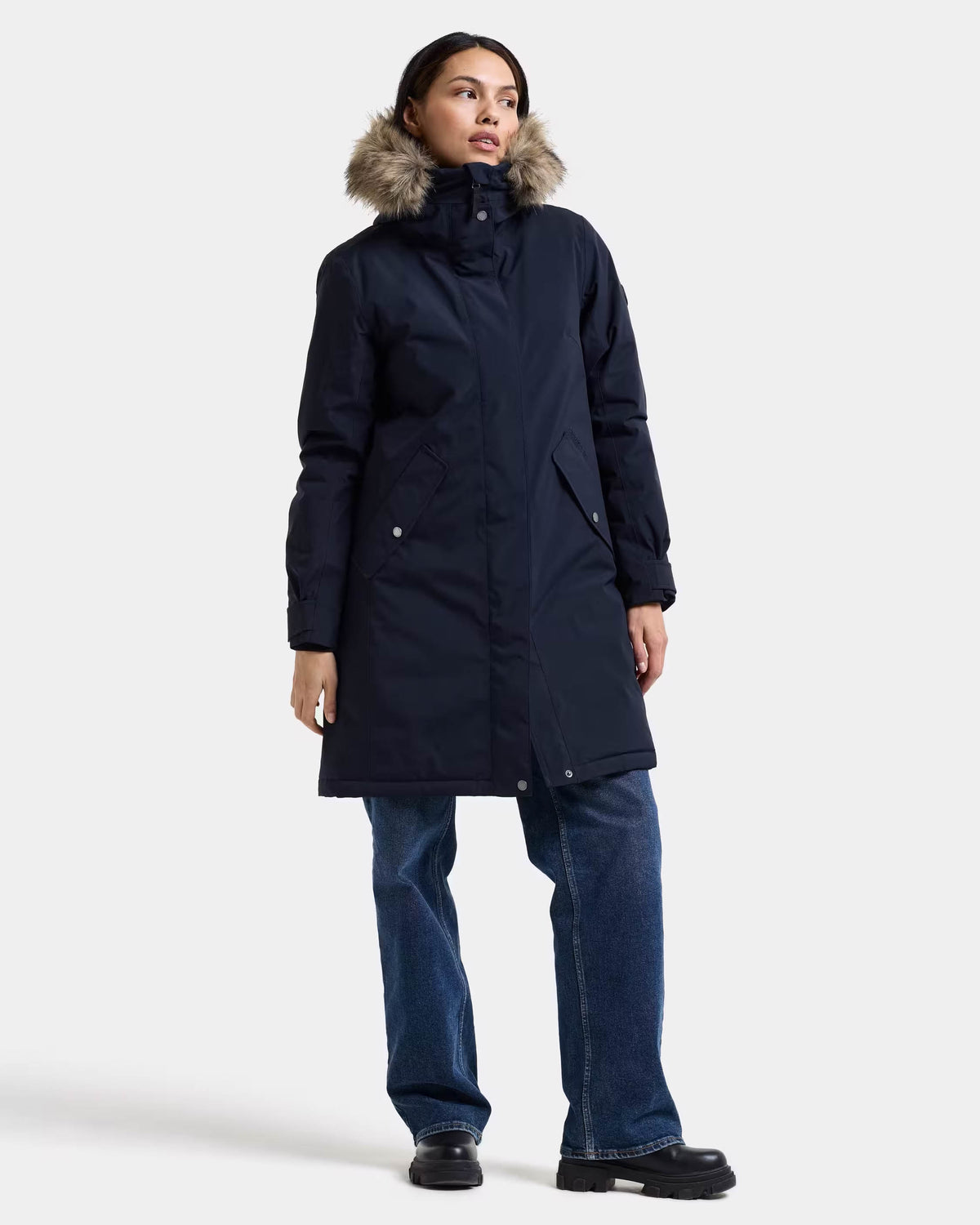Didriksons Womens Erna Parka 2 - Dark Night Blue 999 full length front