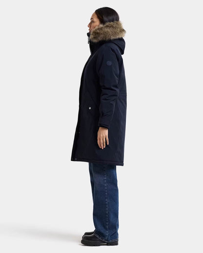 Didriksons Womens Erna Parka 2 - Dark Night Blue 999 full length side profile