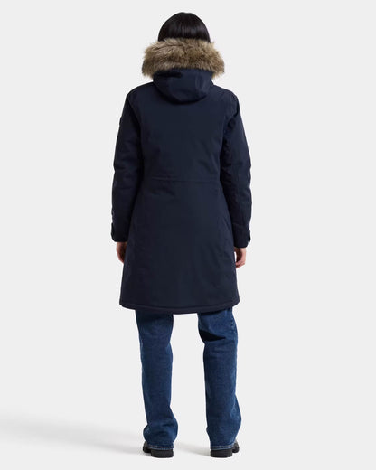Didriksons Womens Erna Parka 2 - Dark Night Blue 999 full length front
