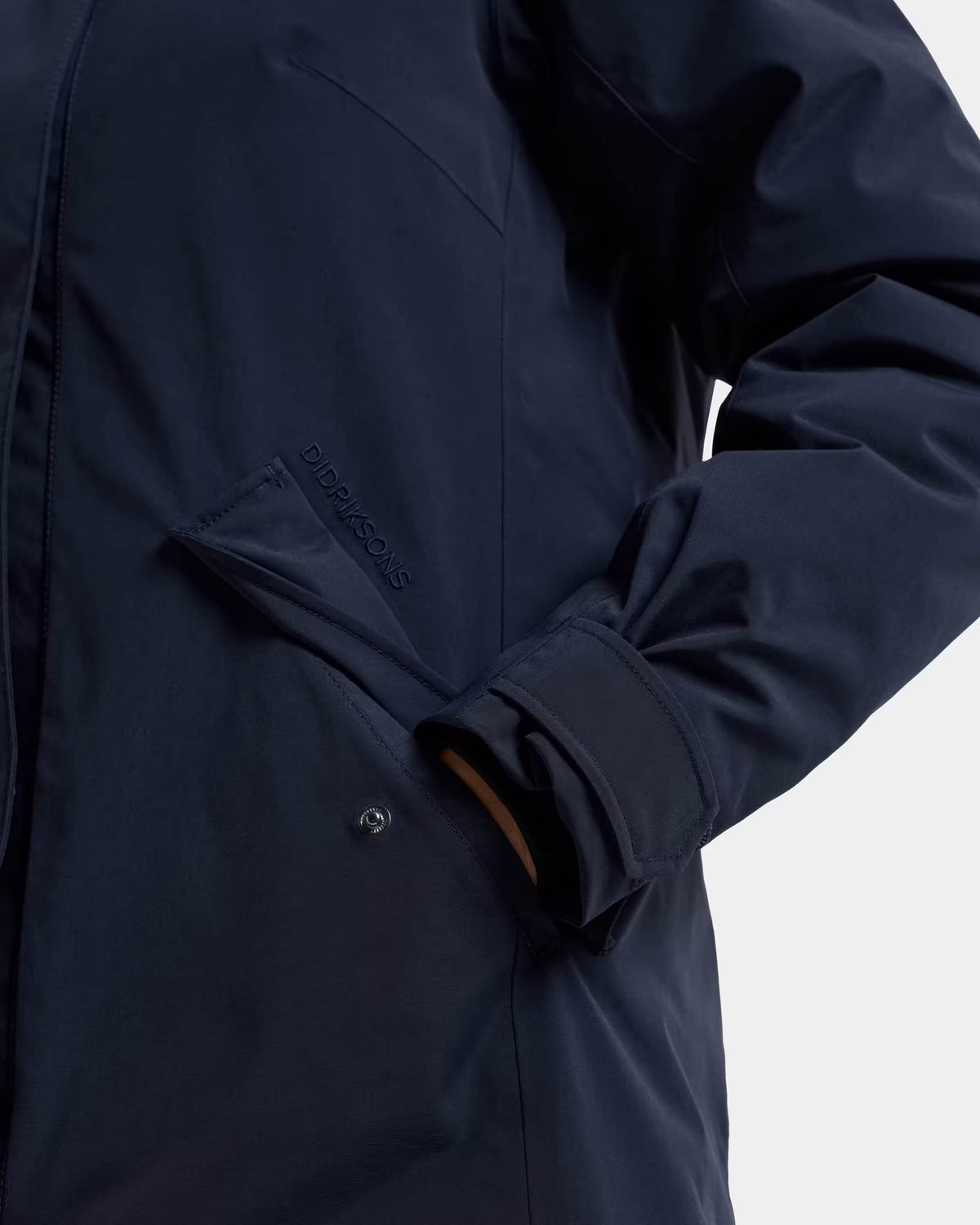 Didriksons Womens Erna Parka 2 - Dark Night Blue 999 side pocket/cuff detail