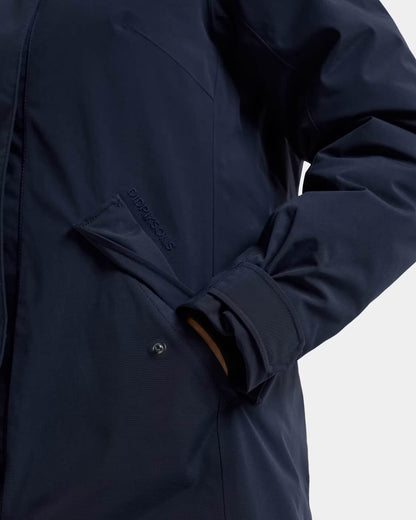 Didriksons Womens Erna Parka 2 - Dark Night Blue 999 side pocket/cuff detail