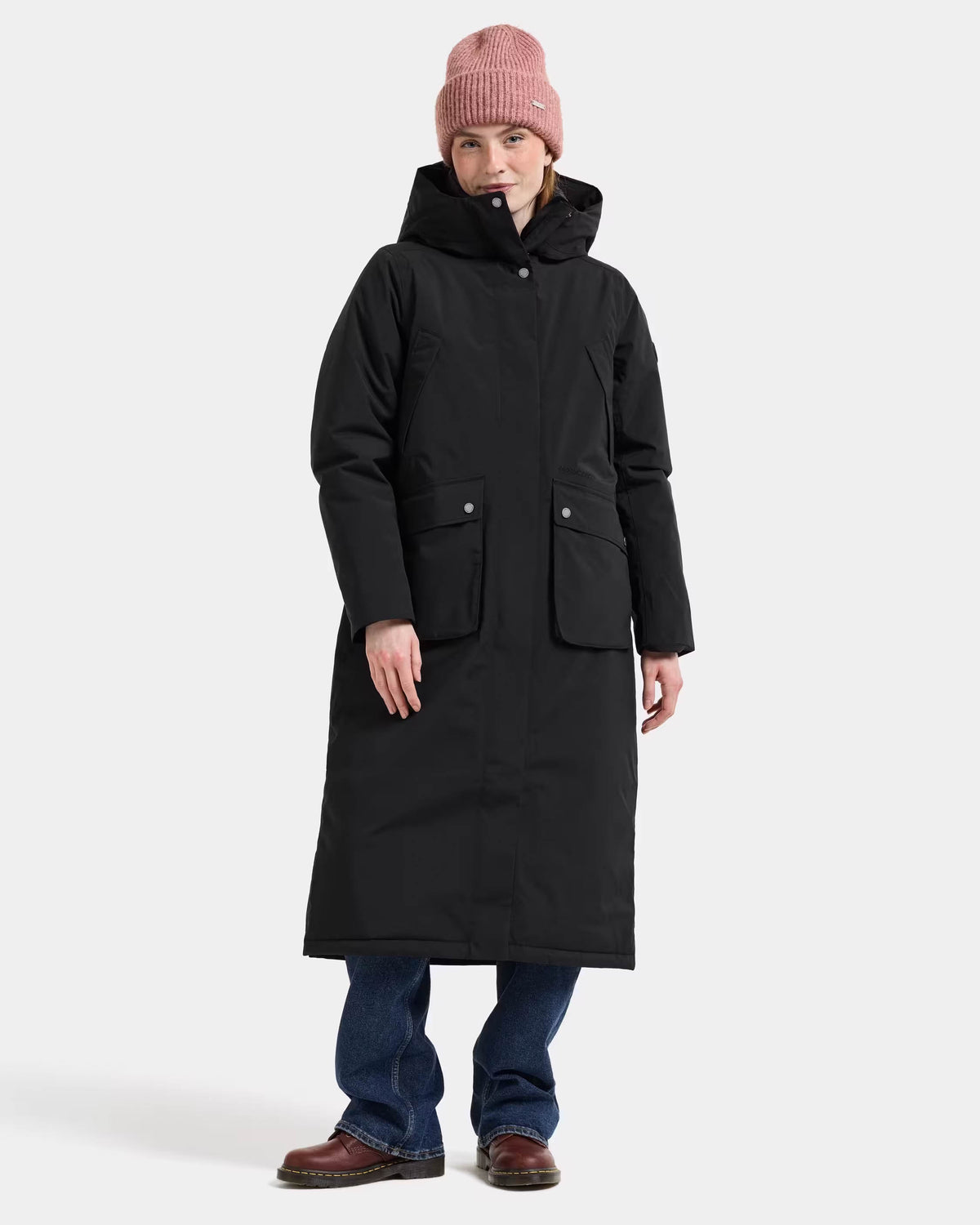 Didriksons Womens Melody Long Parka 2 - Black 060 full length front