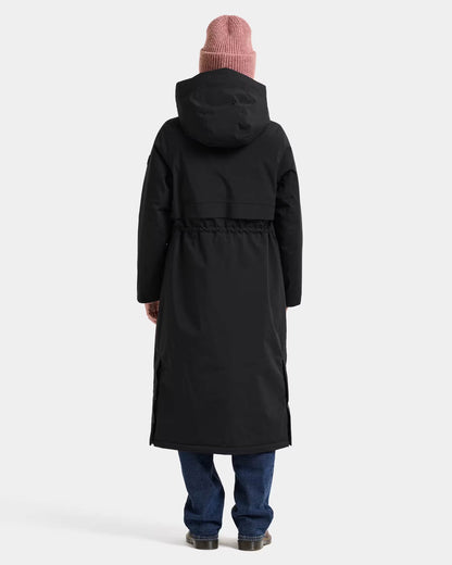 Didriksons Womens Melody Long Parka 2 - Black 060 full length back