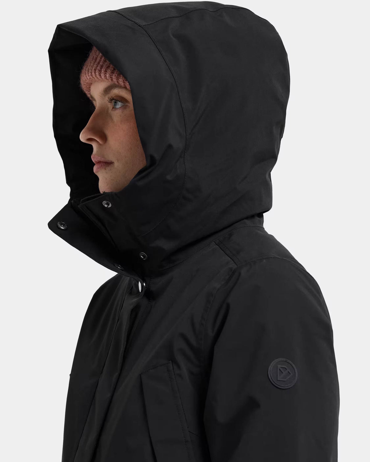 Didriksons Womens Melody Long Parka 2 - Black 060 hood detail