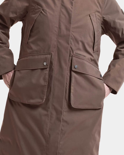 Didriksons Womens Melody Long Parka 2 - Mocha Brown F07 side pocket detail
