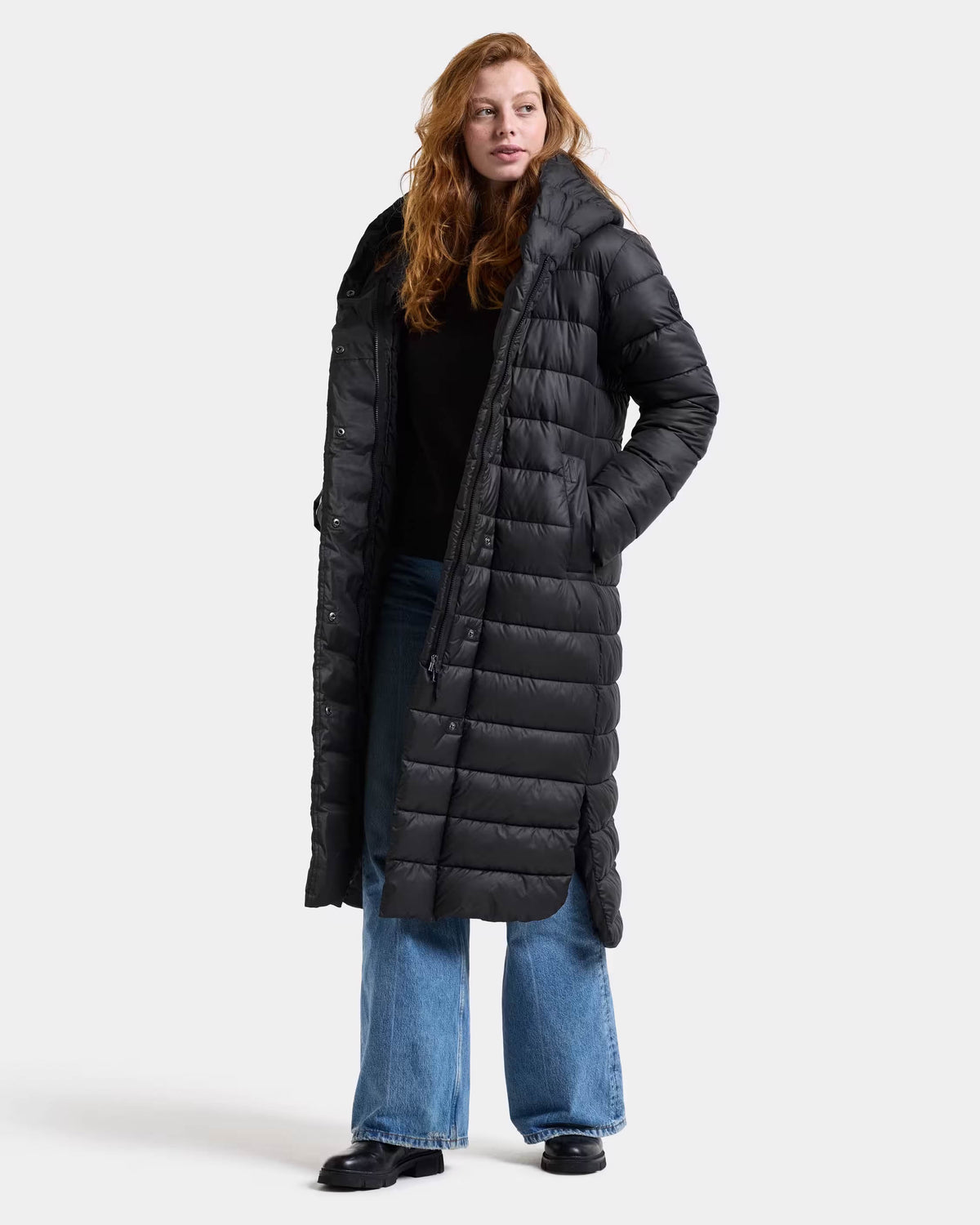 Didriksons Womens Stella Long Parka 6 - Black 060 full length front