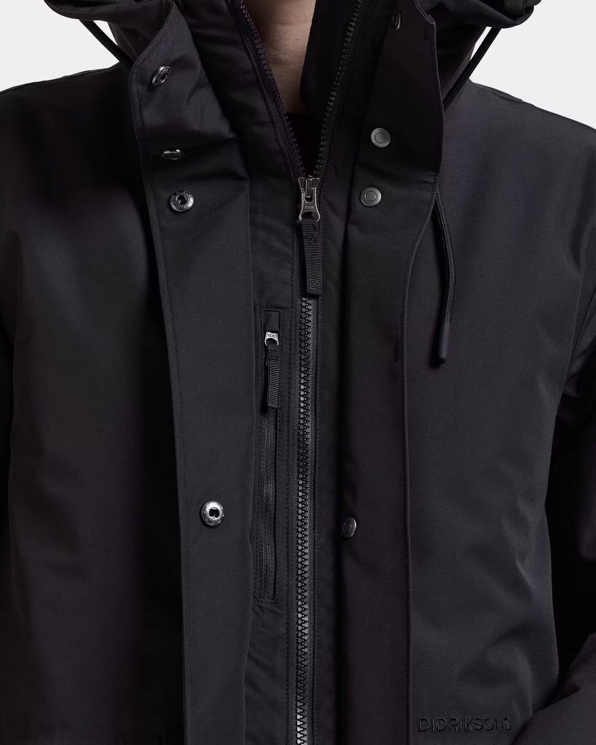 Didriksons Womens Lilian Parka - Black 060 zip detail