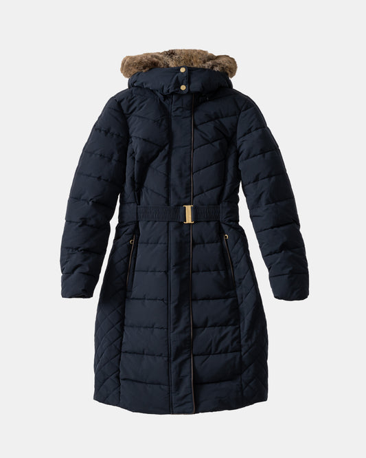 Joules Aspen Womens Long Parka in Navy