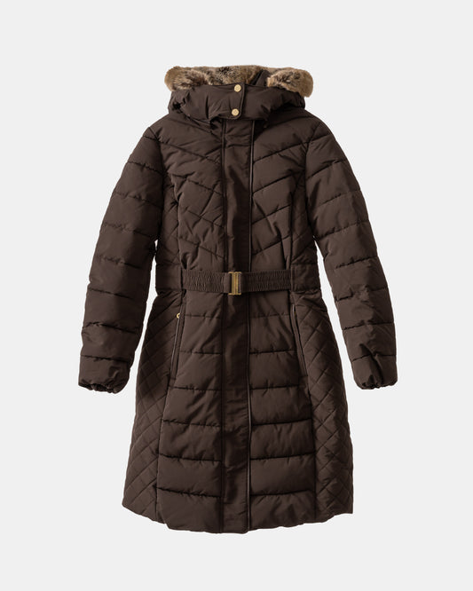 Joules Aspen Womens Long Parka in Brown