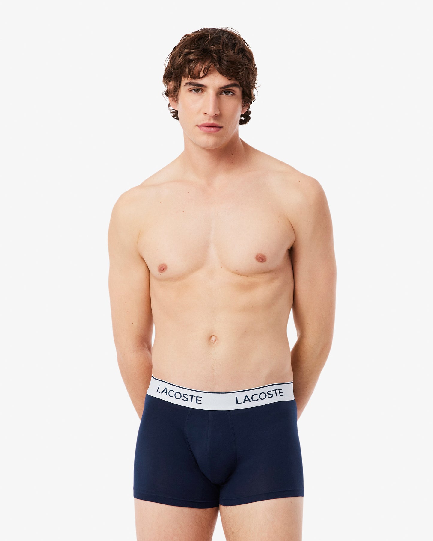 Lacoste 3-Pack Contrast Stripe Stretch Cotton Mens Trunks - Navy Blue 166