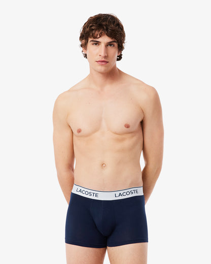 Lacoste 3-Pack Contrast Stripe Stretch Cotton Mens Trunks - Navy Blue 166