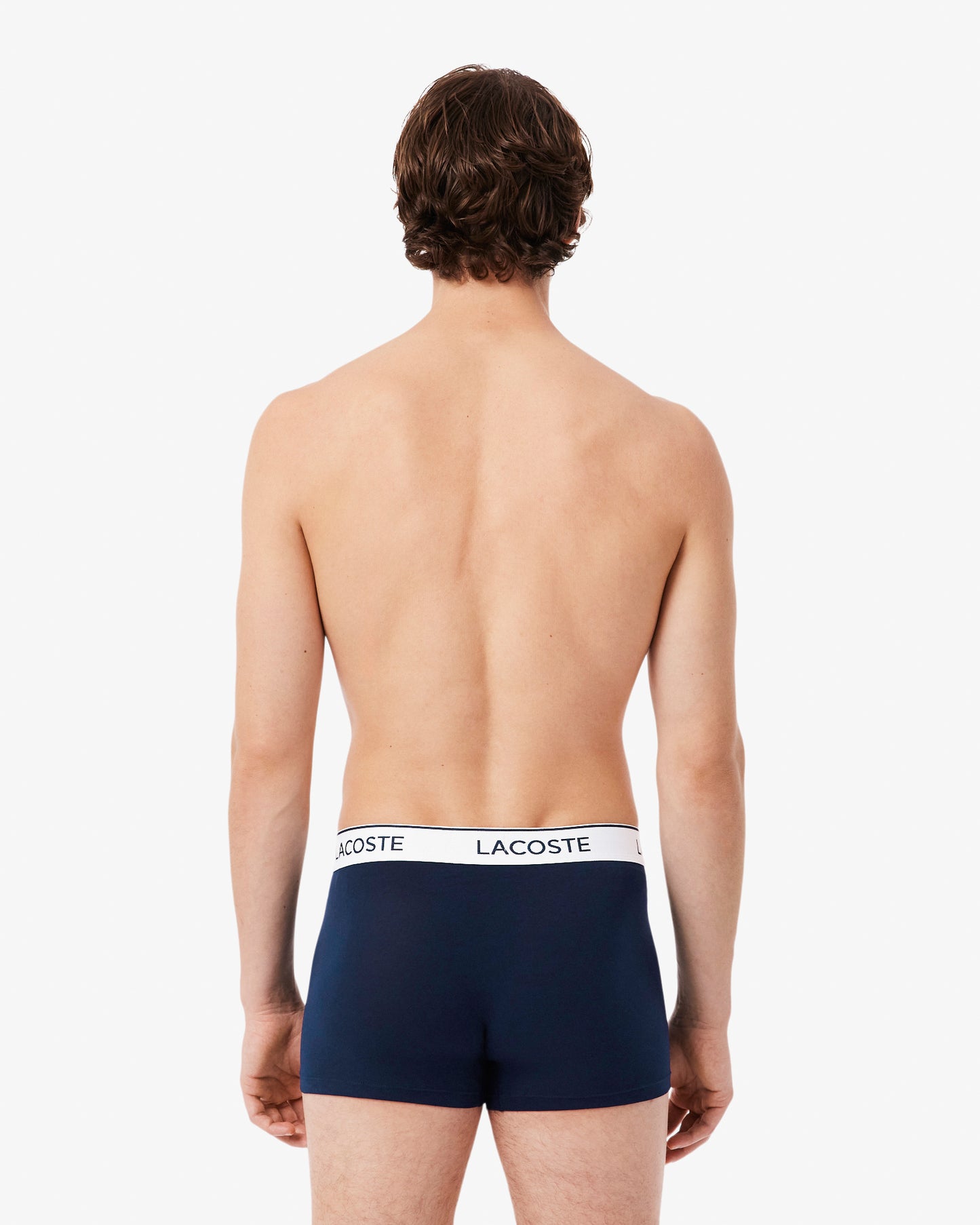 Lacoste 3-Pack Contrast Stripe Stretch Cotton Mens Trunks - Navy Blue 166