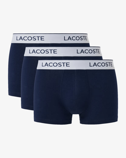 Lacoste 3-Pack Contrast Stripe Stretch Cotton Mens Trunks - Navy Blue 166