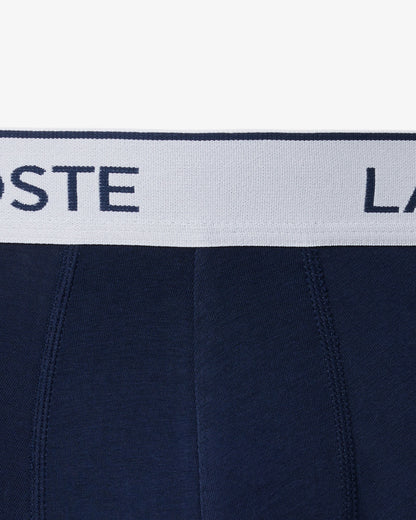 Lacoste 3-Pack Contrast Stripe Stretch Cotton Mens Trunks - Navy Blue 166