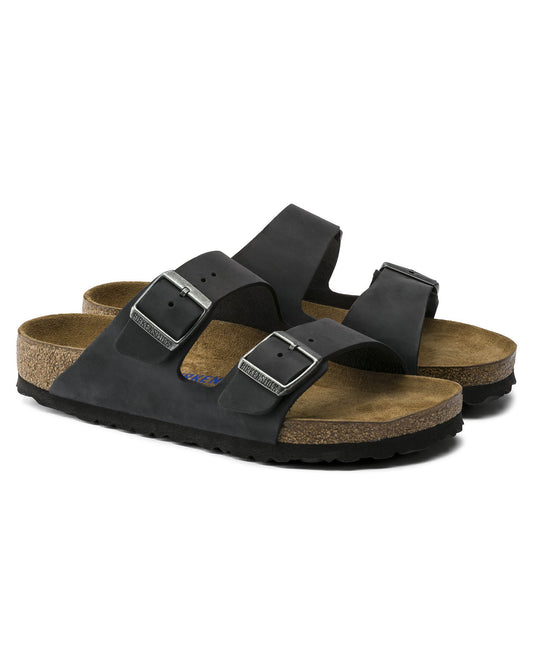 Birkenstock Arizona Soft Footbed Womens Oiled Leather Sandals - Black