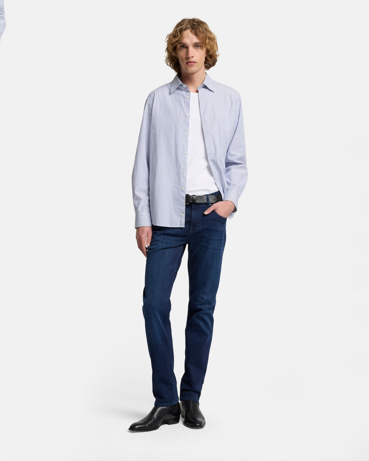 7 For All Mankind SLIMMY Mens Slim Fit Luxe Performance Denim Jeans - Deep Blue full length front