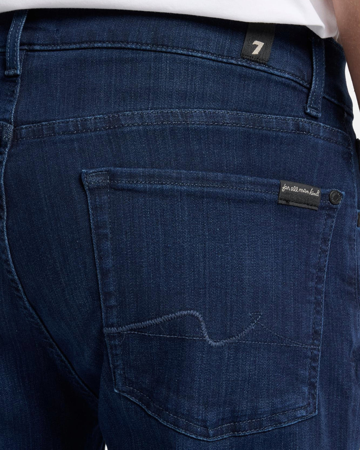 7 For All Mankind SLIMMY Mens Slim Fit Luxe Performance Denim Jeans - Deep Blue back pocket detail