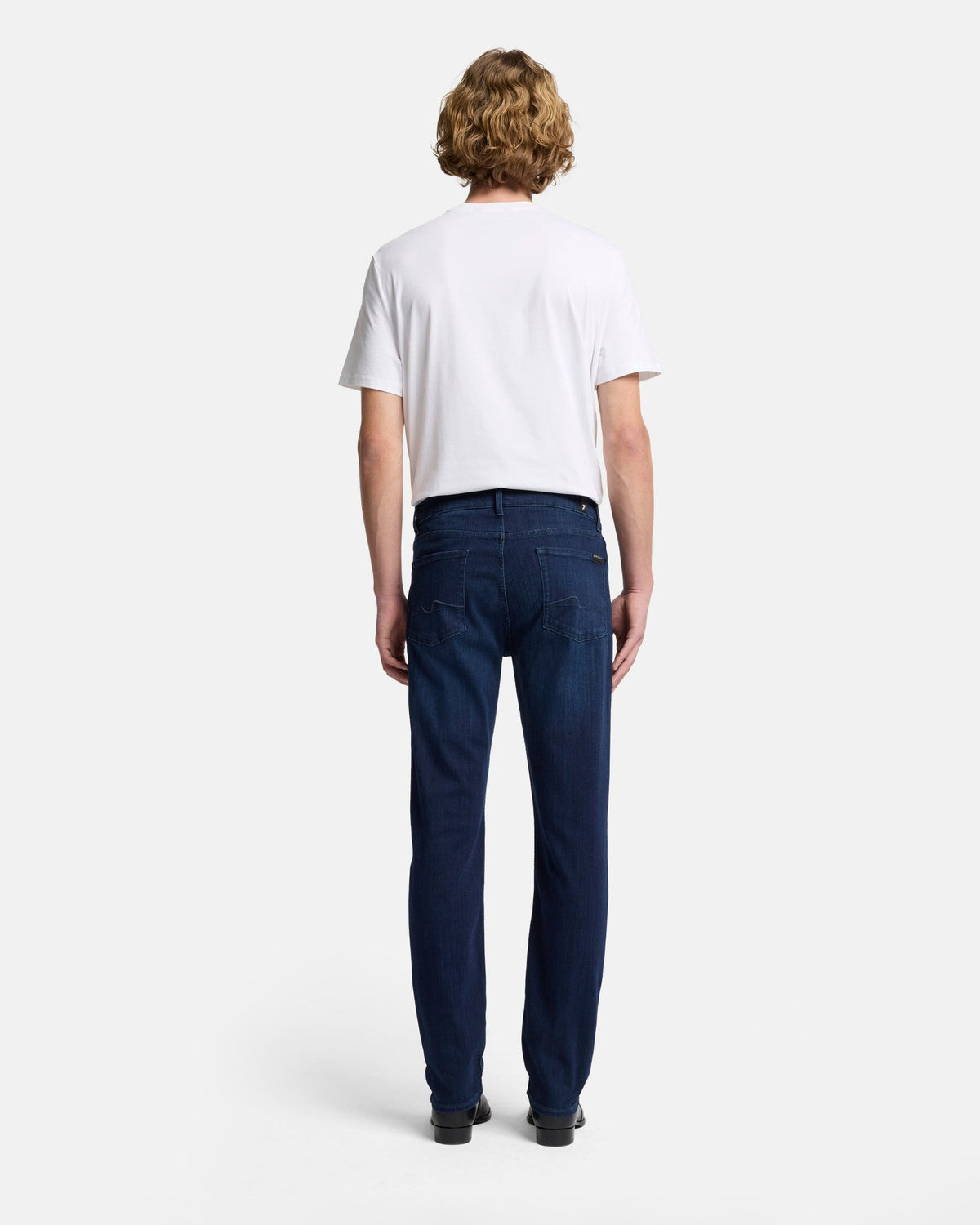 7 For All Mankind SLIMMY Mens Slim Fit Luxe Performance Denim Jeans - Deep Blue full length back
