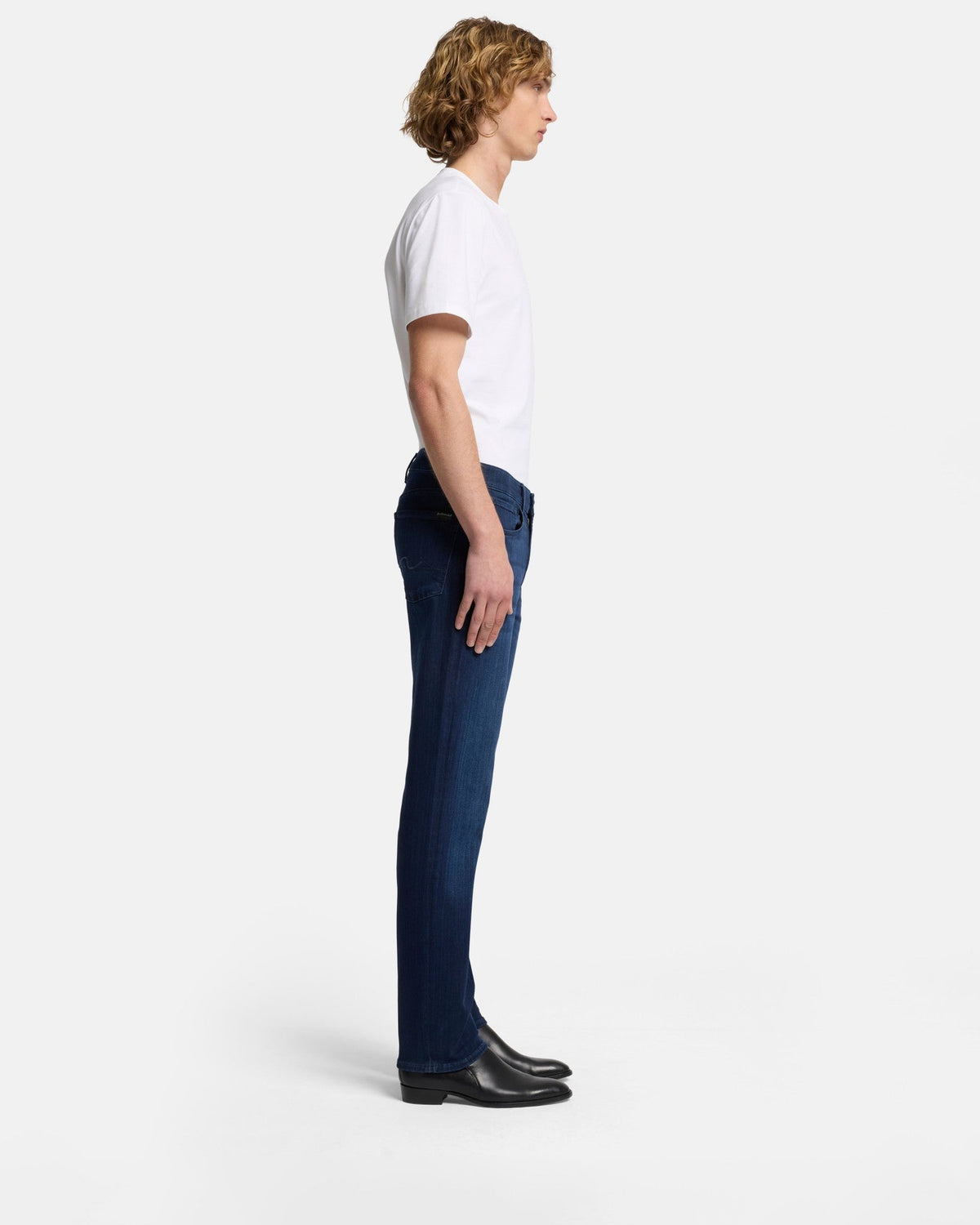 7 For All Mankind SLIMMY Mens Slim Fit Luxe Performance Denim Jeans - Deep Blue full length side profile