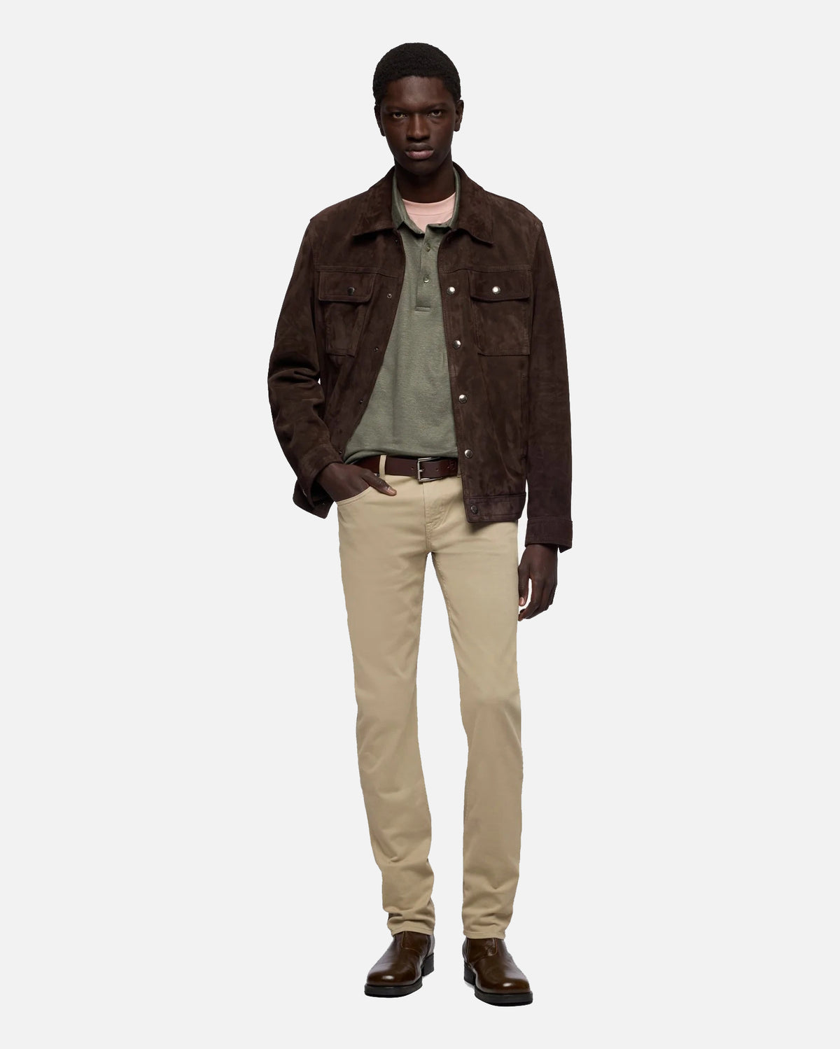 7 For All Mankind SLIMMY Mens Slim Fit Stretch Sateen Jeans - Shadow Beige full length front