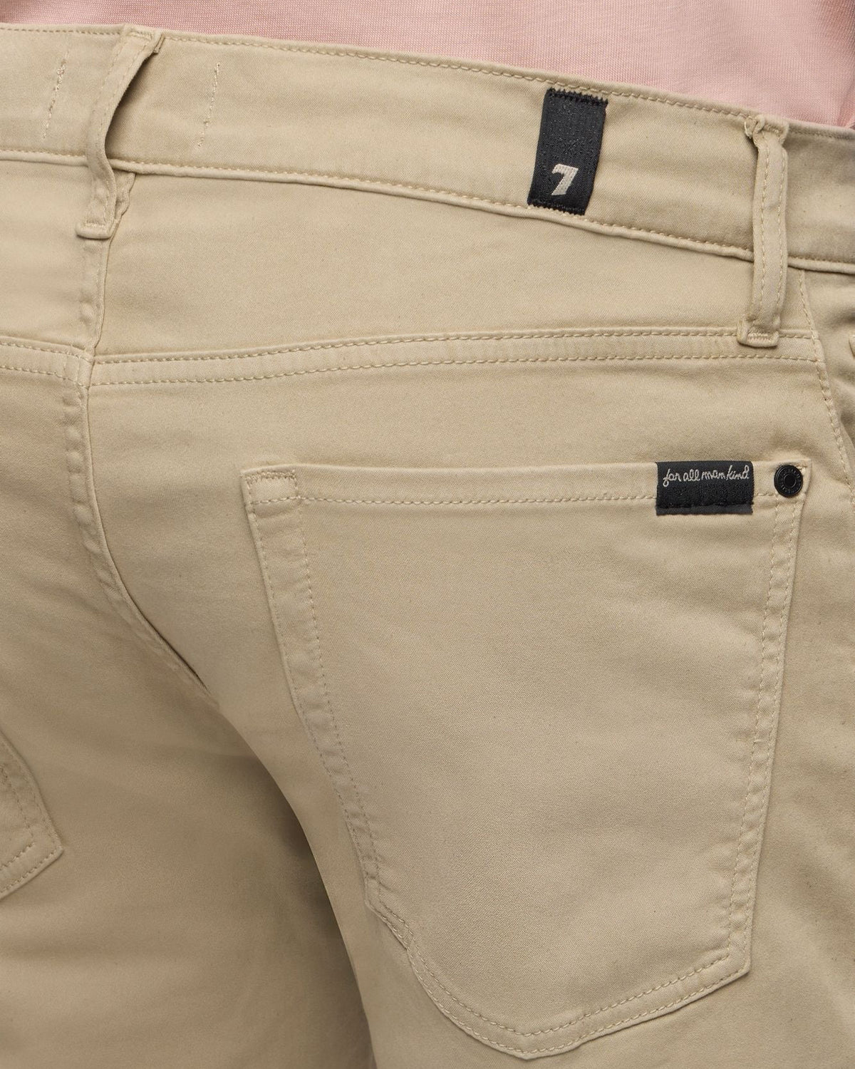 7 For All Mankind SLIMMY Mens Slim Fit Stretch Sateen Jeans - Shadow Beige back pocket detail