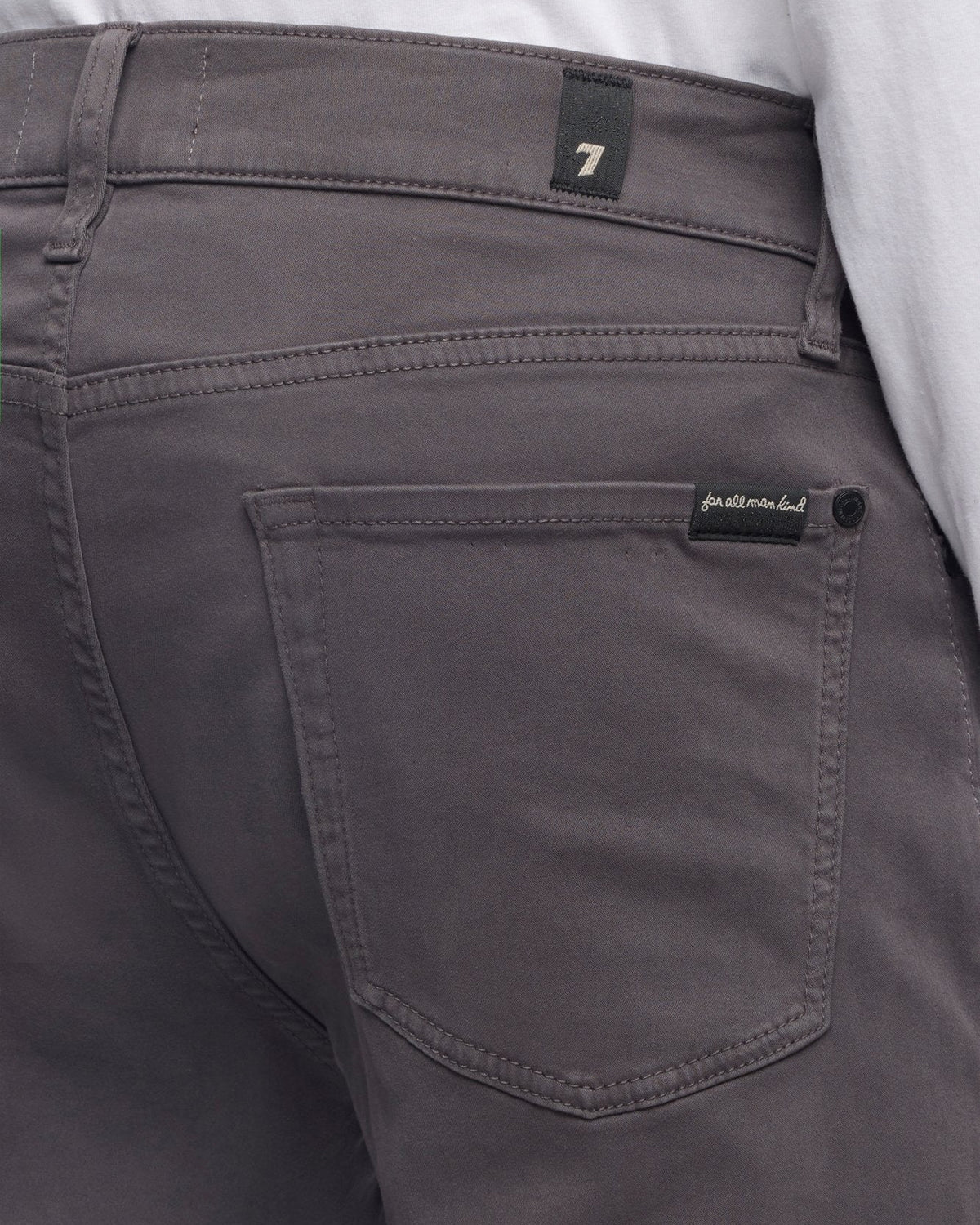 7 For All Mankind SLIMMY Mens Slim Fit Stretch Sateen Jeans - Gun Metal back pocket detail
