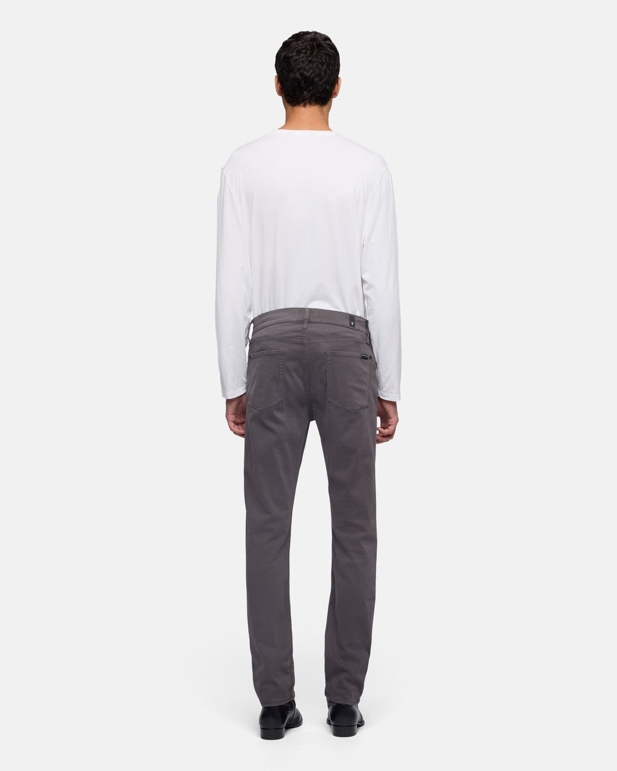 7 For All Mankind SLIMMY Mens Slim Fit Stretch Sateen Jeans - Gun Metal full length back