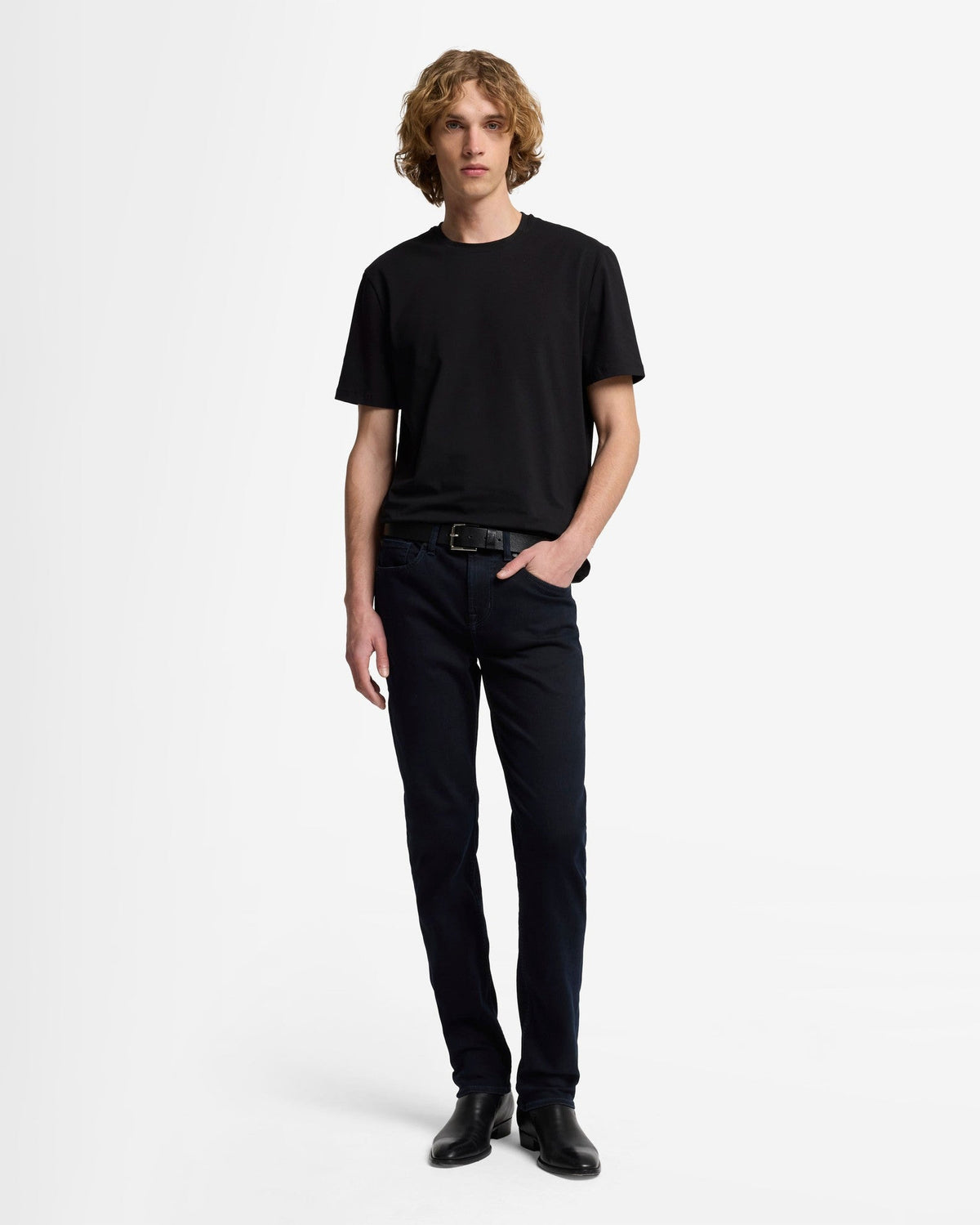 7 For All Mankind SLIMMY Mens Slim Fit Luxe Performance Eco Denim Jeans - Blue Black full length front