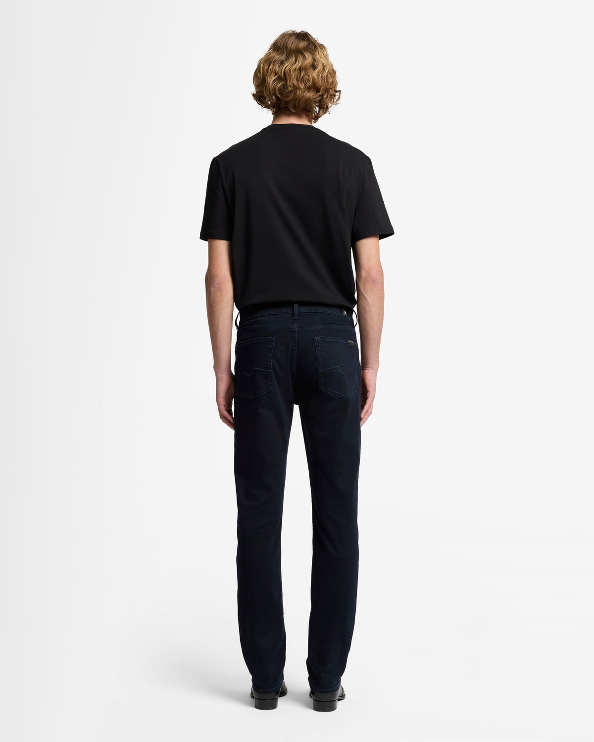 7 For All Mankind SLIMMY Mens Slim Fit Luxe Performance Eco Denim Jeans - Blue Black full length back