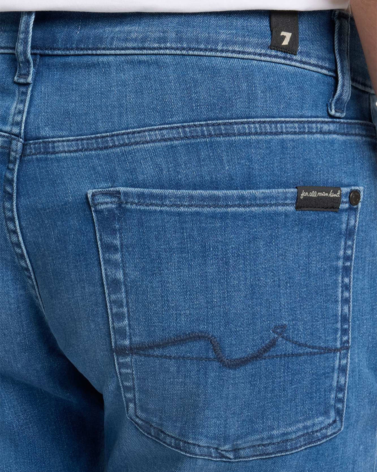 7 For All Mankind SLIMMY Mens Slim Fit Luxe Performance Eco Denim Jeans - Mid Blue back pocket detail